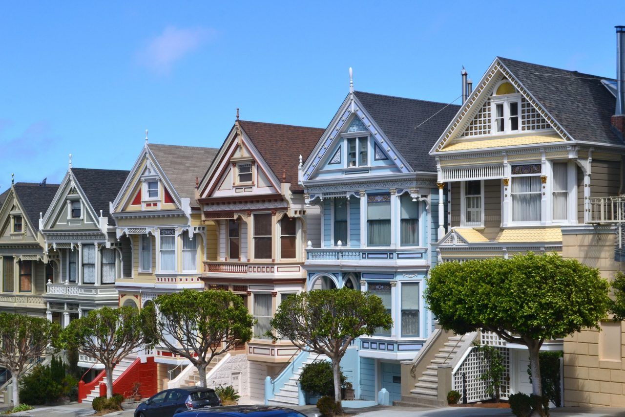 A row of distinctive homes